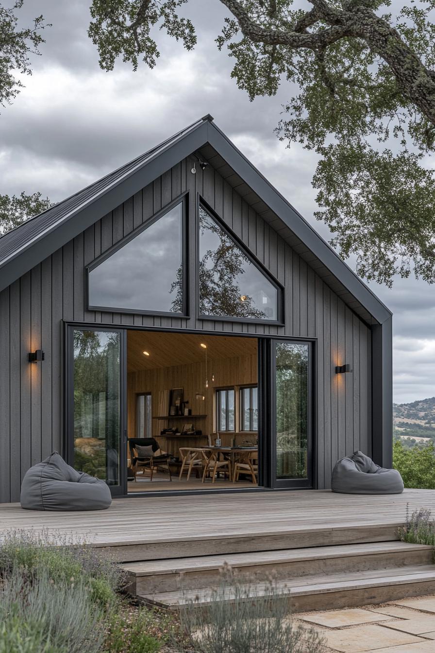 Modern barn house with expansive glass front and inviting decor