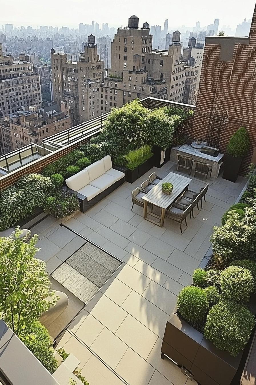 modern rooftop terrace with zen garden