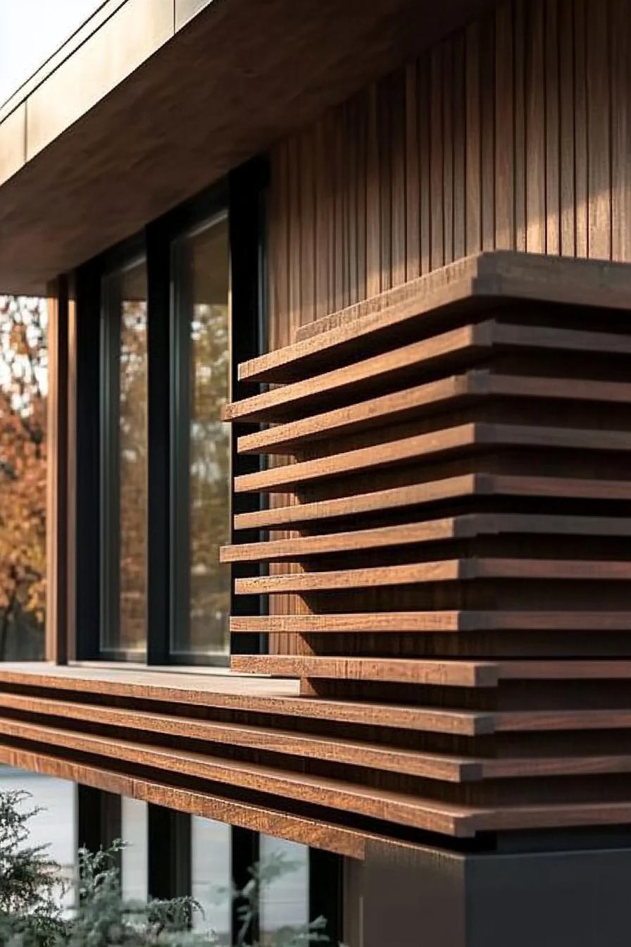 Modern wooden facade with horizontal slats