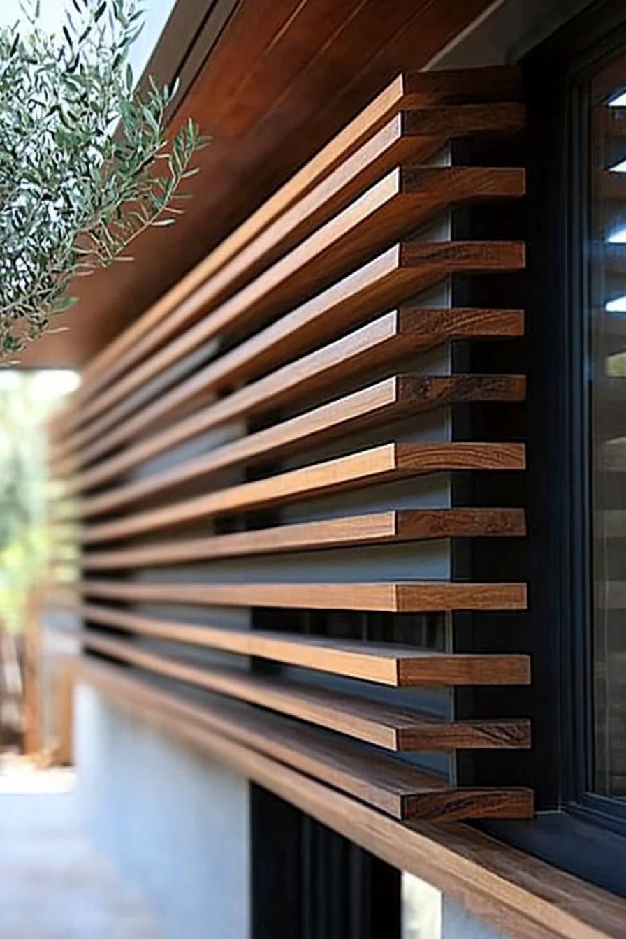 Wooden slats casting shadows on a window