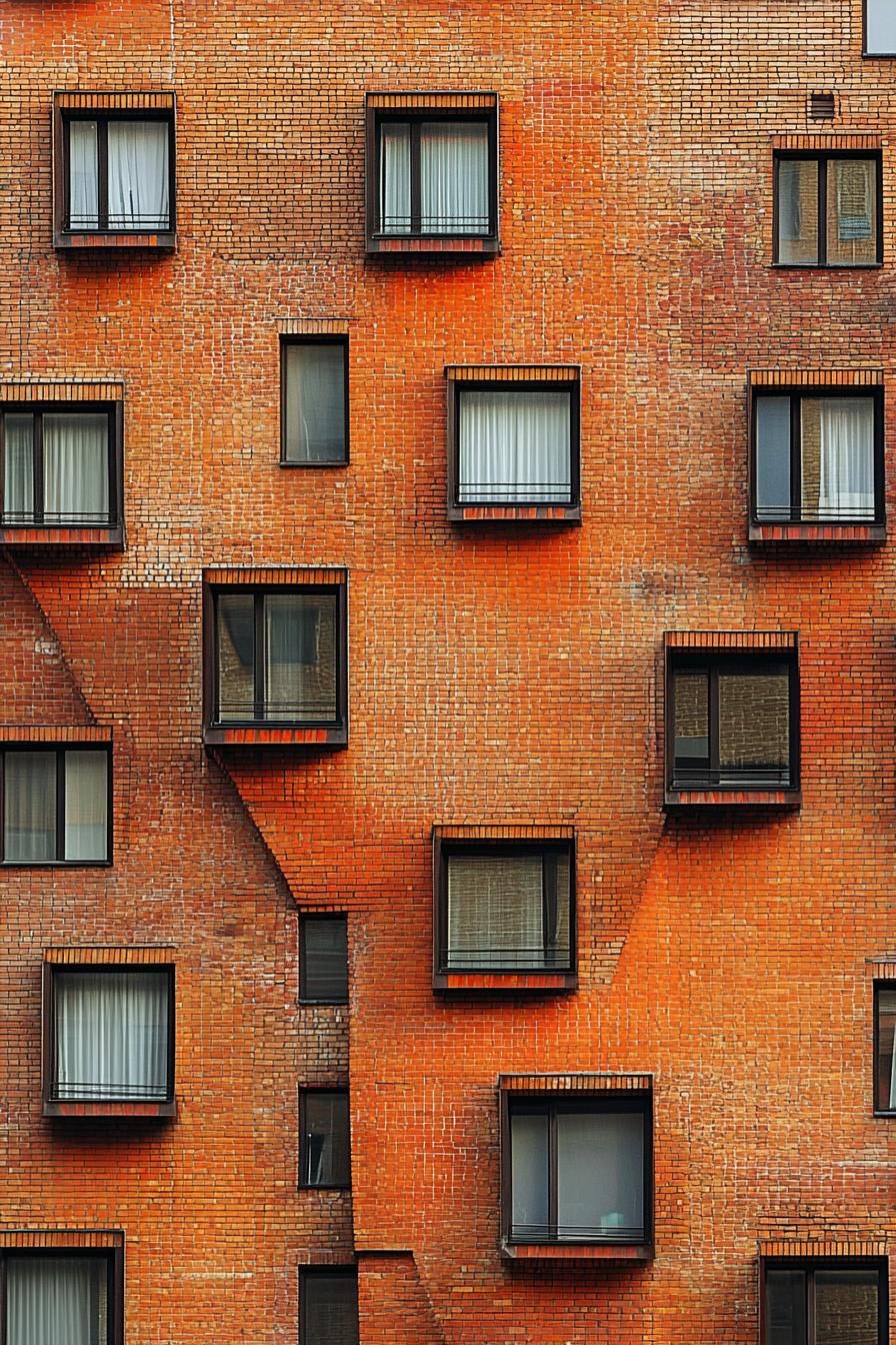 Dynamic arrangement of windows on a brick facade