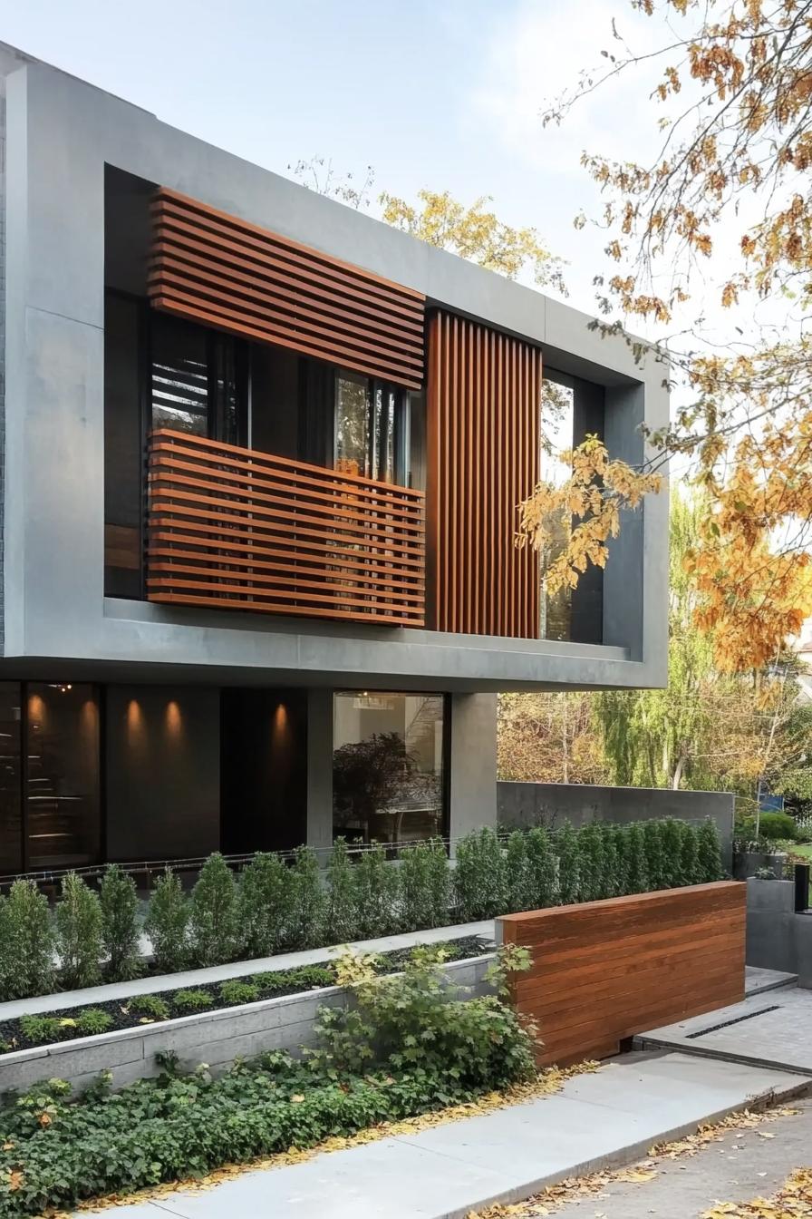 modern house geometric facade with slatted wood wall 1