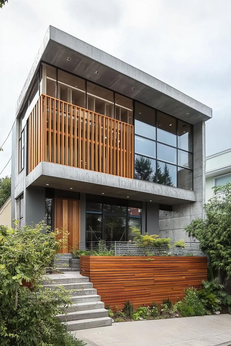 modern house geometric facade with slatted wood wall 2