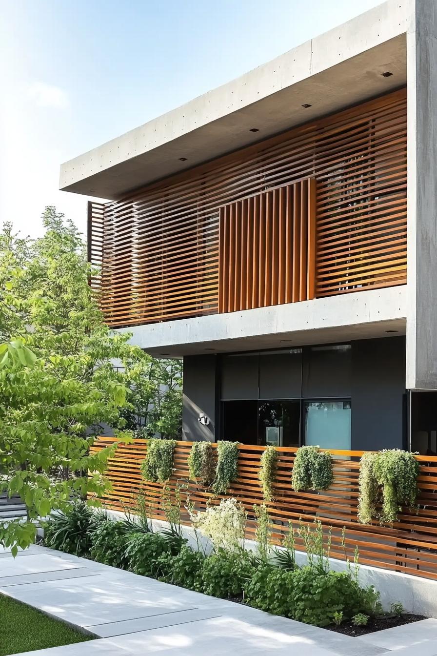 modern house geometric facade with slatted wood wall