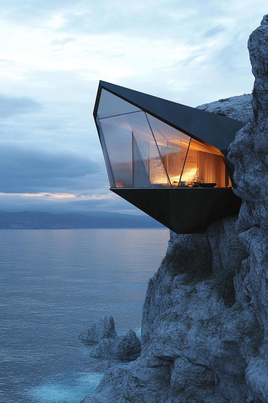 geodesic modern luxury cabin cantilevered on the cliff edge with stunning views 1