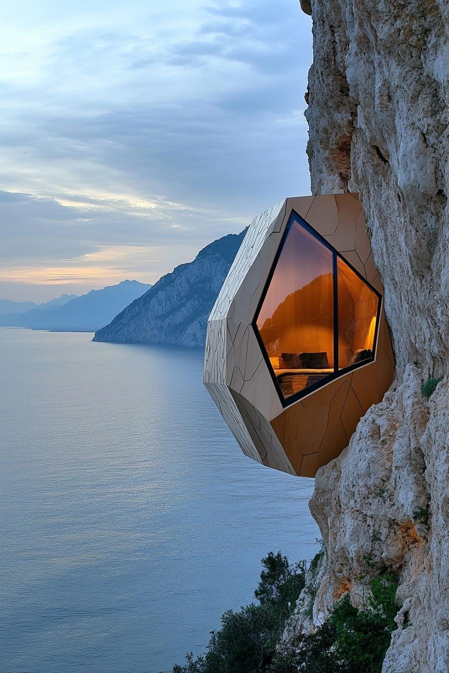 geodesic modern luxury cabin cantilevered on the cliff edge with stunning views 2