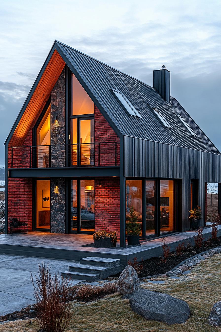 Modern house with sharp angles and brick facade