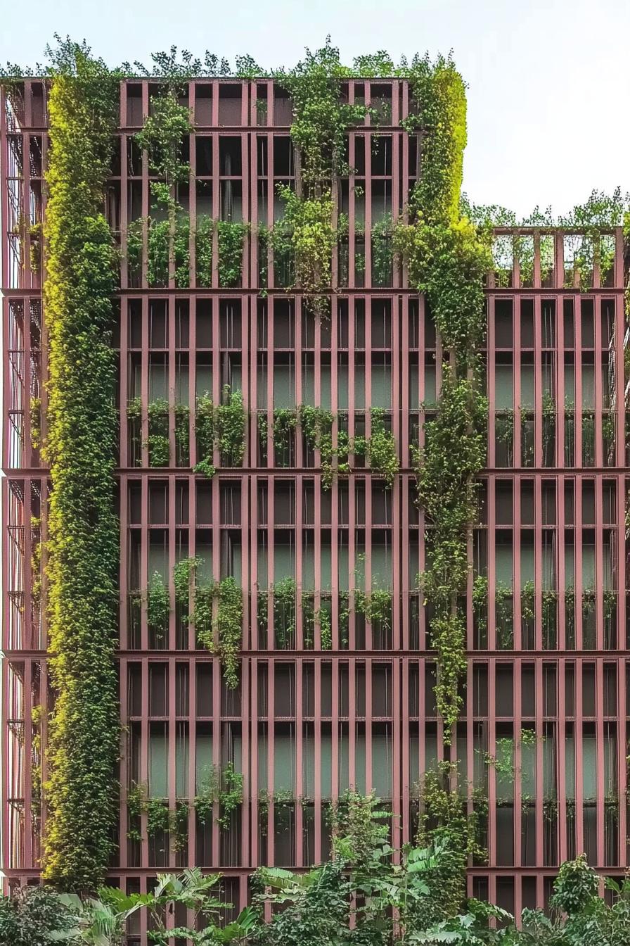 modern metal building facade architecture with green plants 4