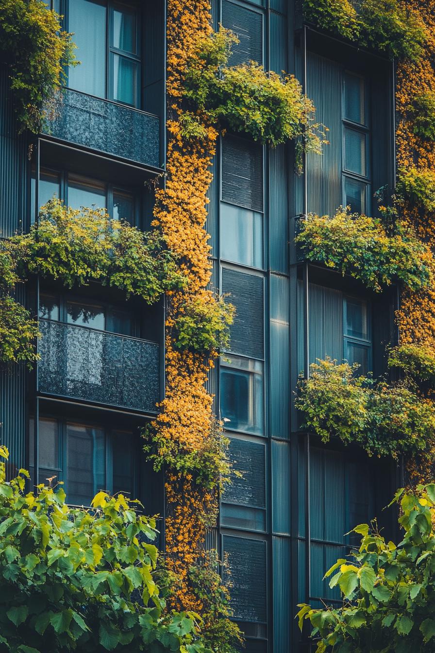 modern metal building facade architecture with green plants