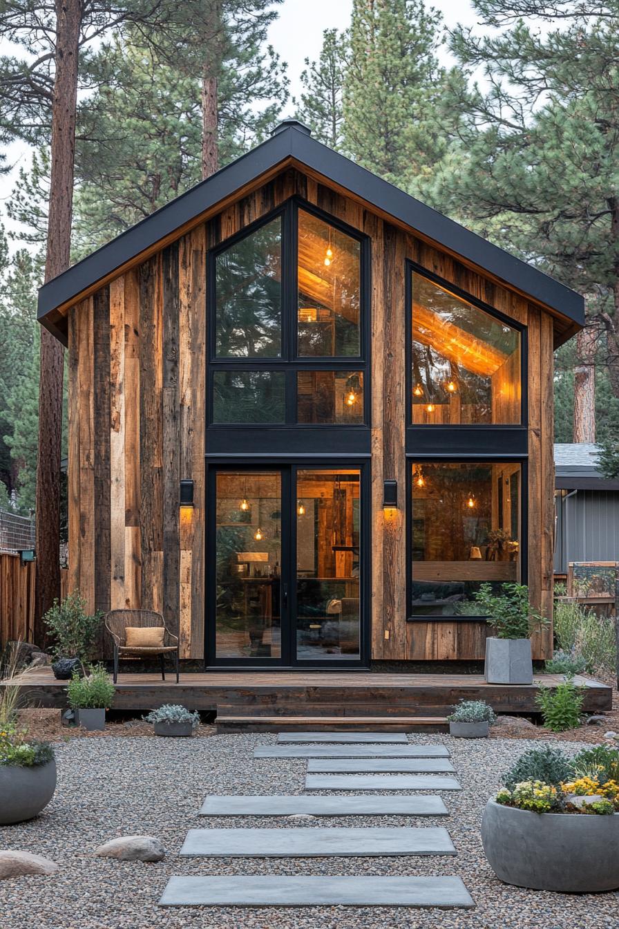 Chic barn house amidst forest backdrop