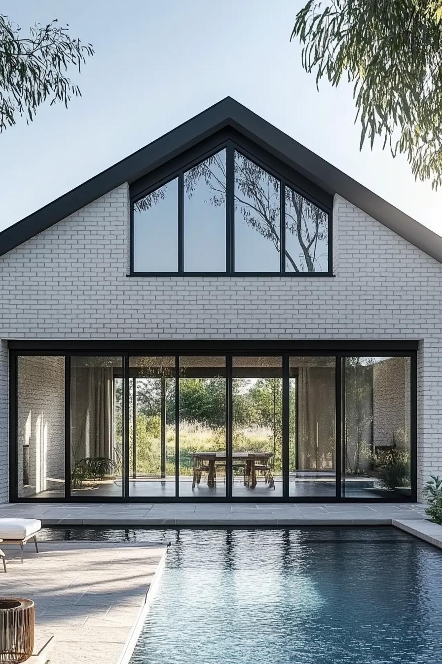 White Brick Gable House with Poolside View