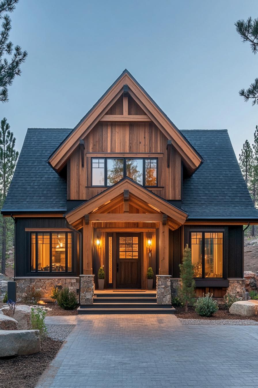 Warm wooden chalet with glowing lights