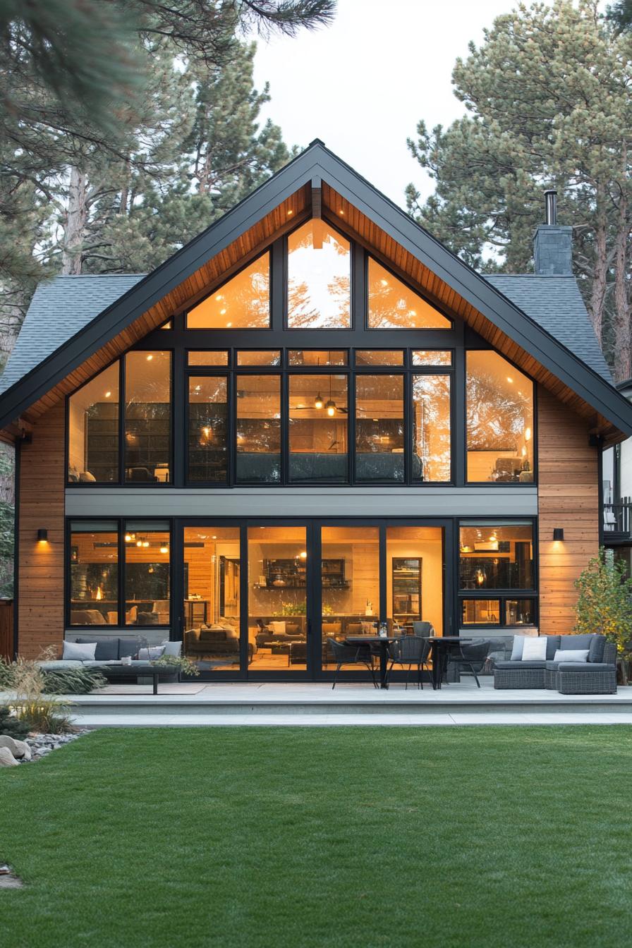 Modern barn house with floor-to-ceiling windows