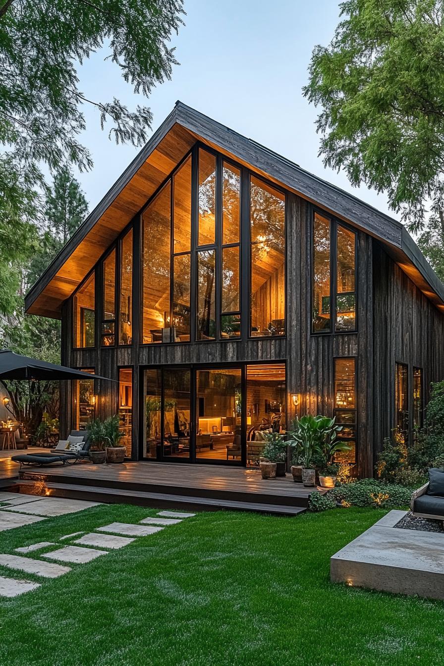 Elegant barn-style house with glass façade