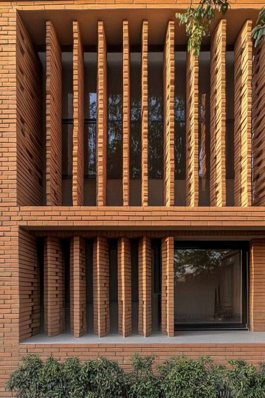 modern house facade with woven brick 3D patterns 1