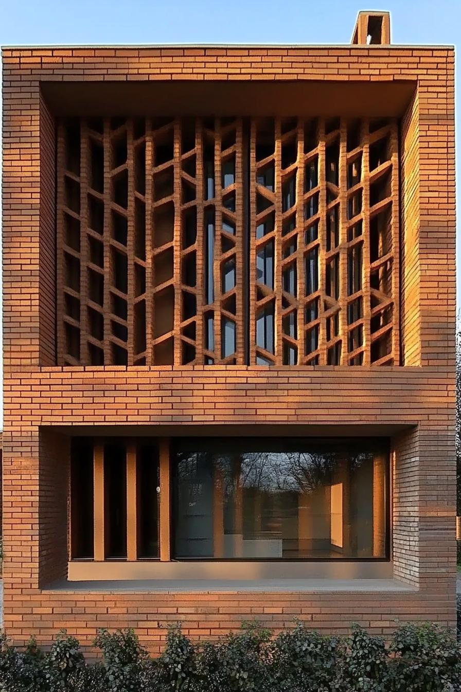 modern house facade with woven brick 3D patterns