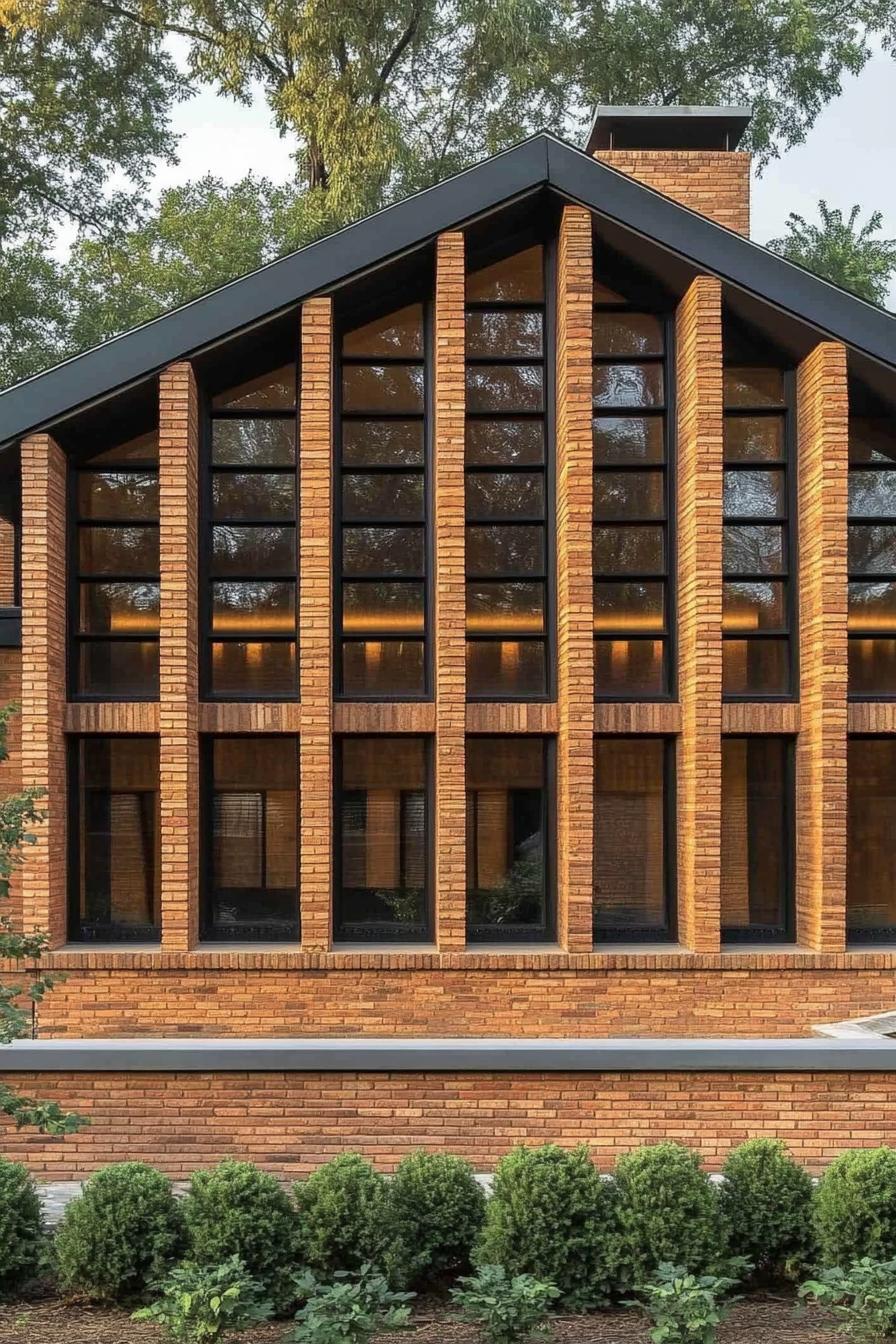 modern house with woven brick facade modern windows with black trim 3