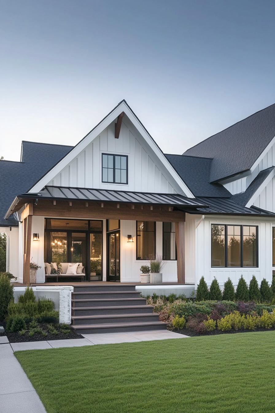 Modern farmhouse with inviting porch and gabled roof