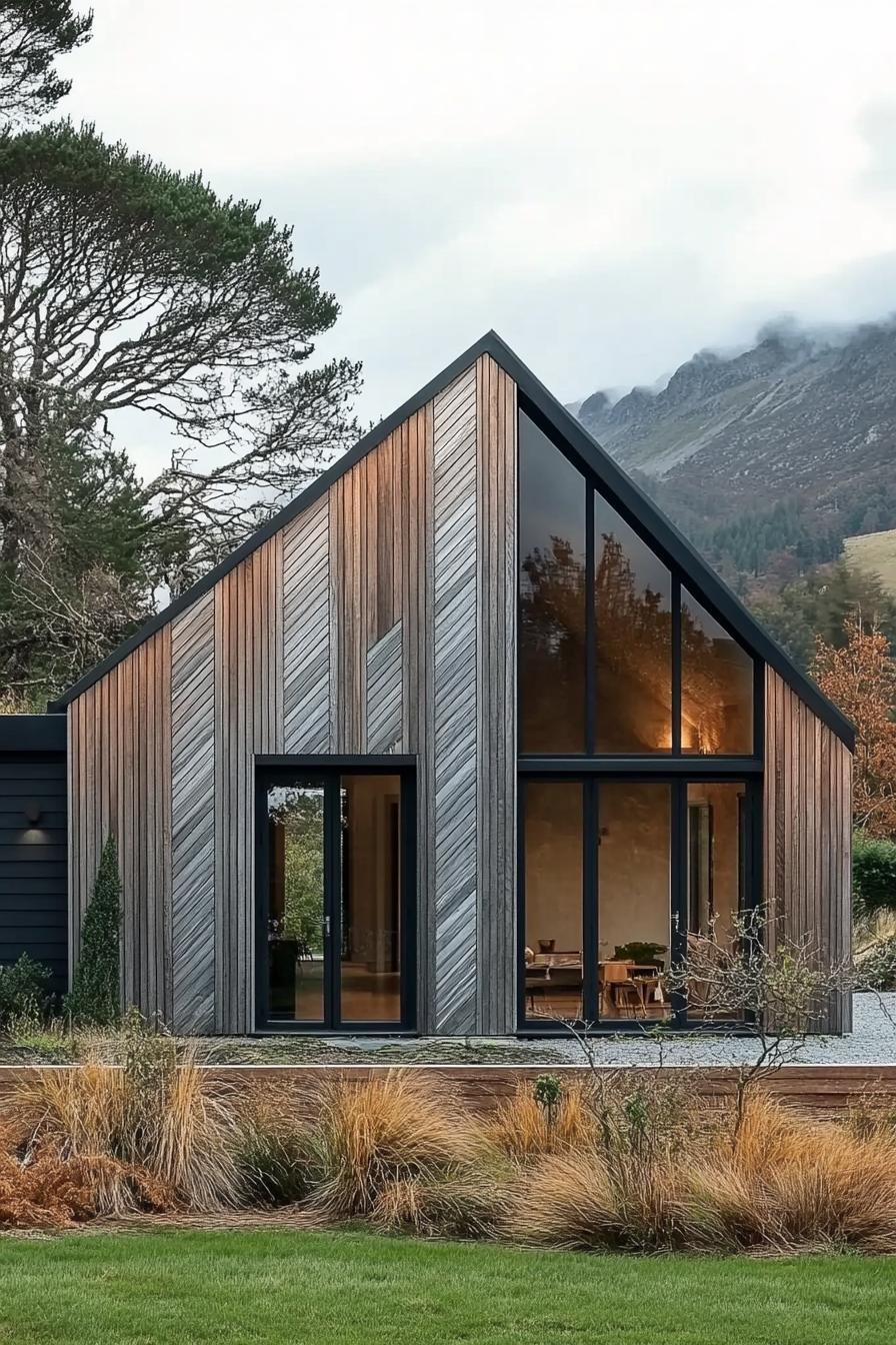 Chic wooden house with large windows and a sloped roof