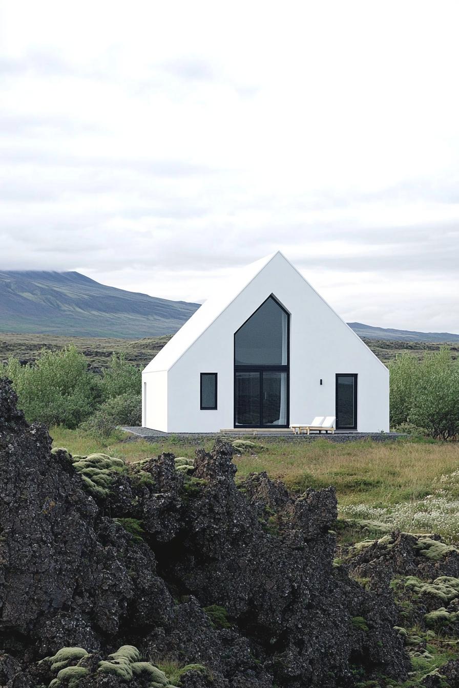 Minimalist white house with sleek gabled roof