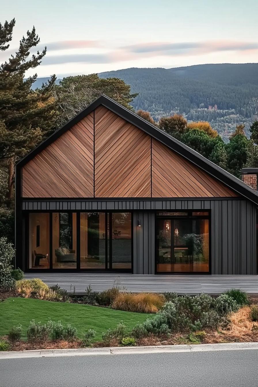 Modern house with a wooden facade and sloped roof