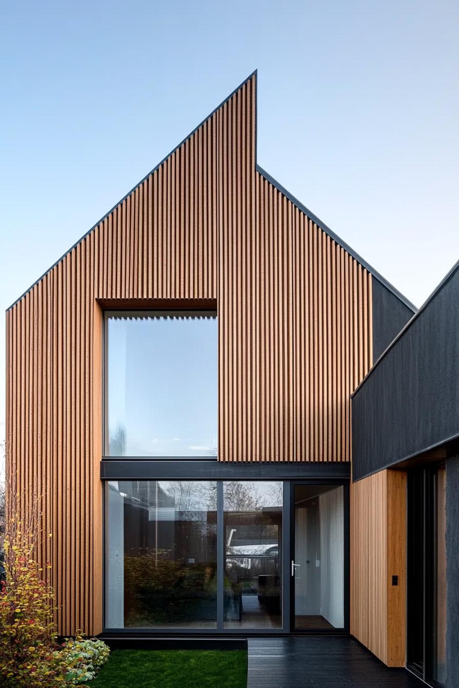 Tall wood-clad house with large windows