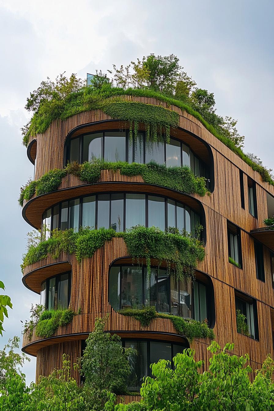 curved modern residential building with bamboo details and green living wall sections 3