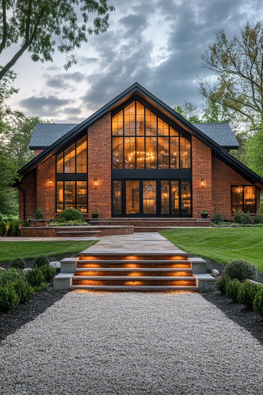 Elegant barn house with grand glass facade