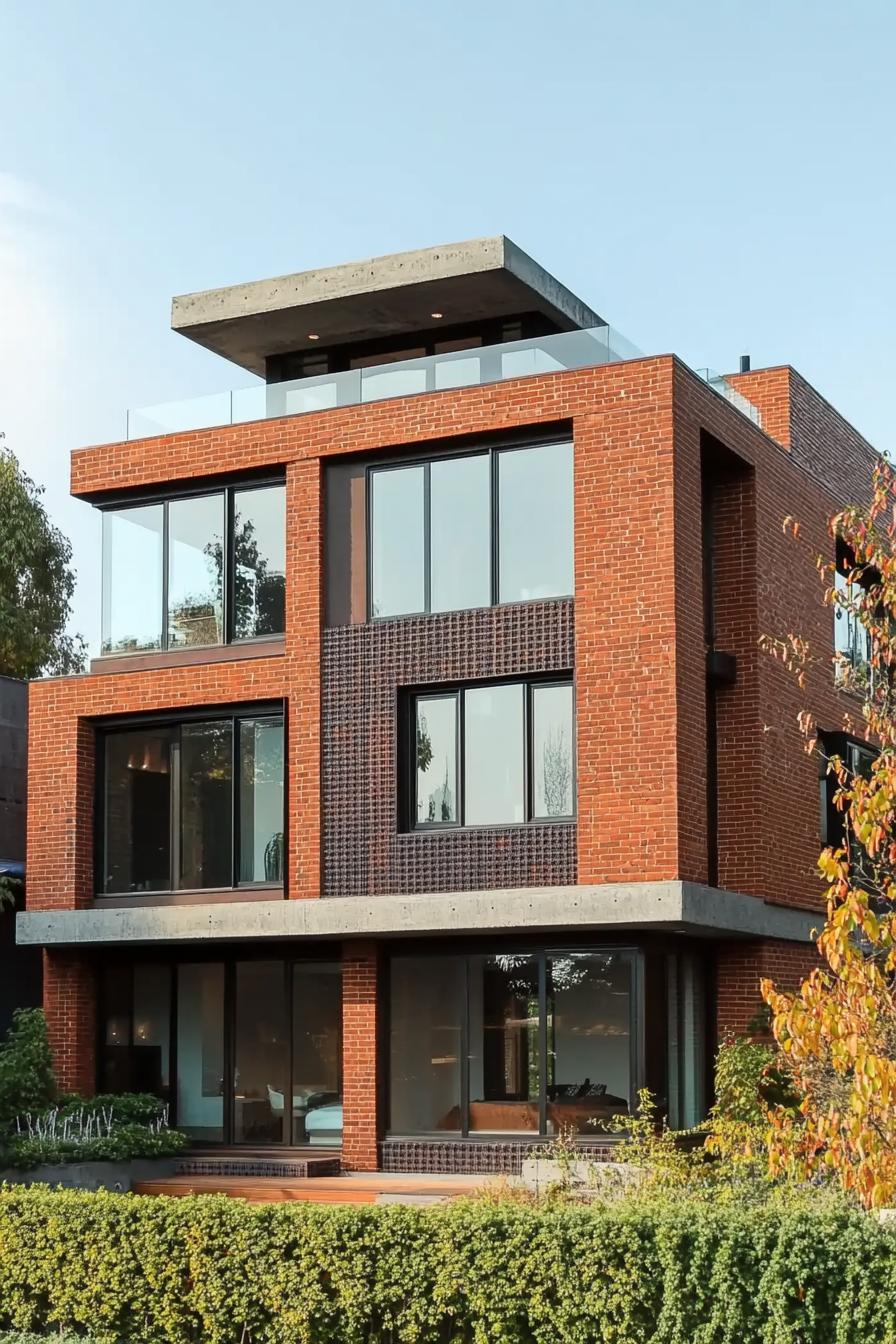 Modern house with large windows and brick facade