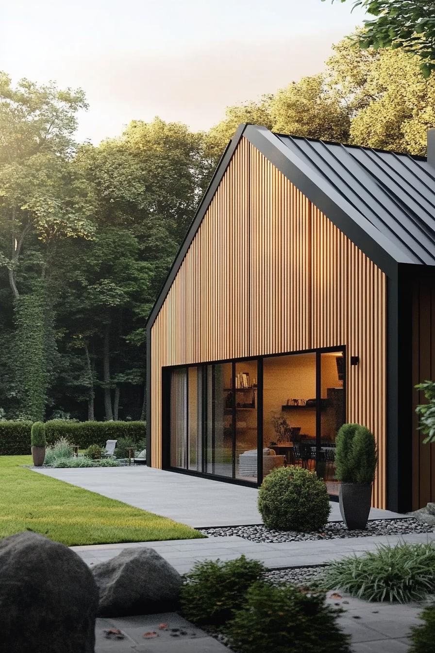 Modern gable house amidst lush greenery