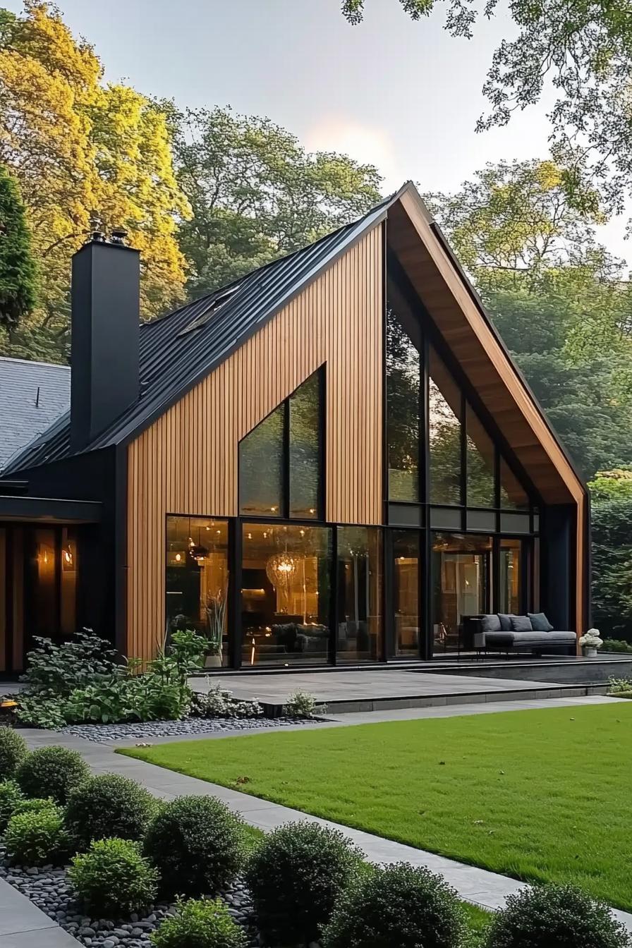 Modern A-Frame House with Tall Glass Windows