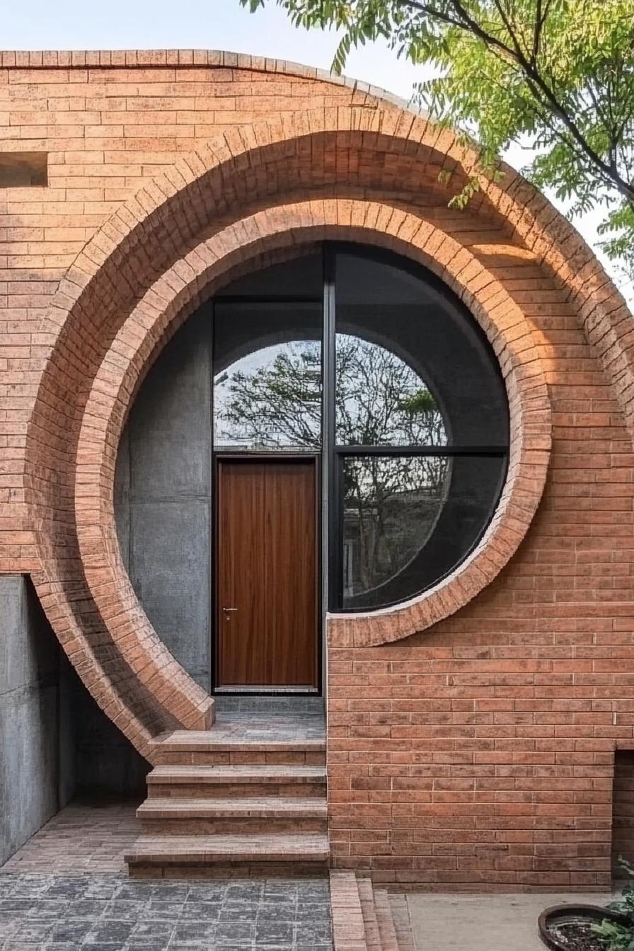 modern house facade with spiral shaped brick arch doorway v 6.1 1