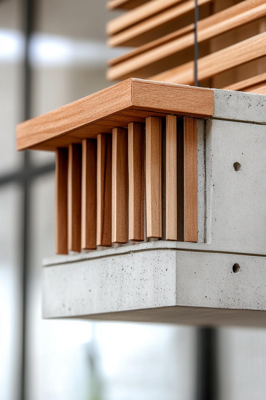 concrete and wood house architecture model geometric concrete facade with slatted wood panels 3