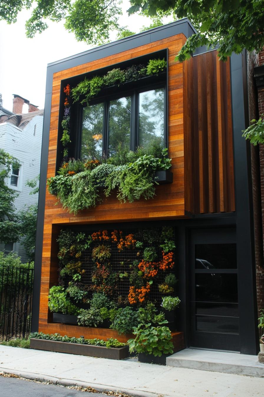 Vertical garden covering a modern wooden facade