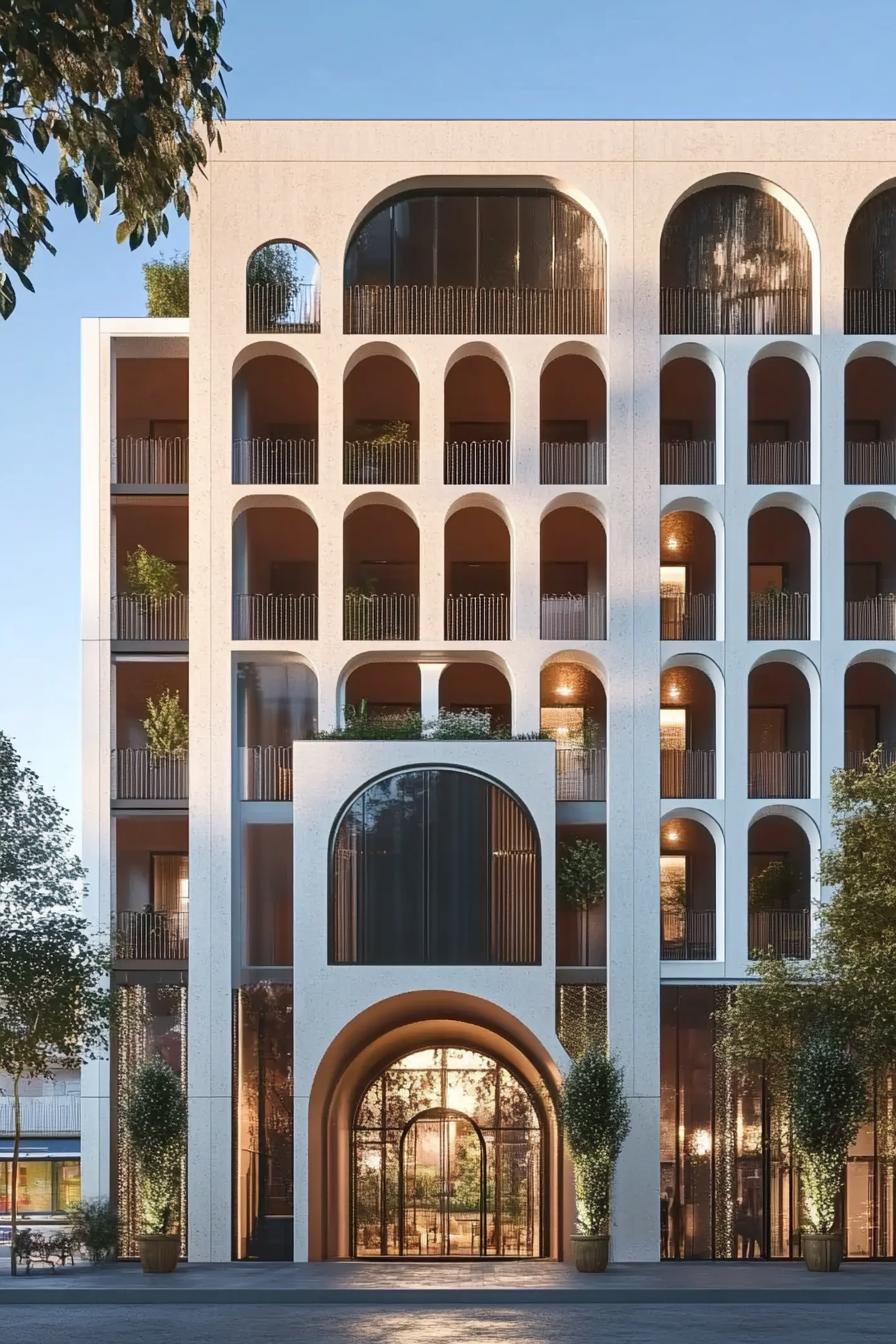 modern residential building facade with arched frame 2