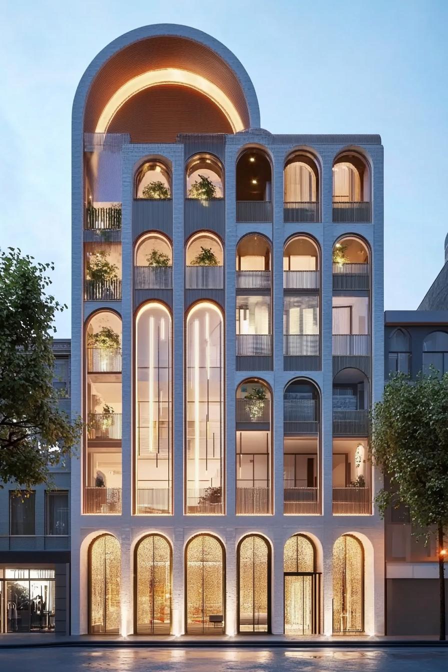 modern residential building facade with arched frame