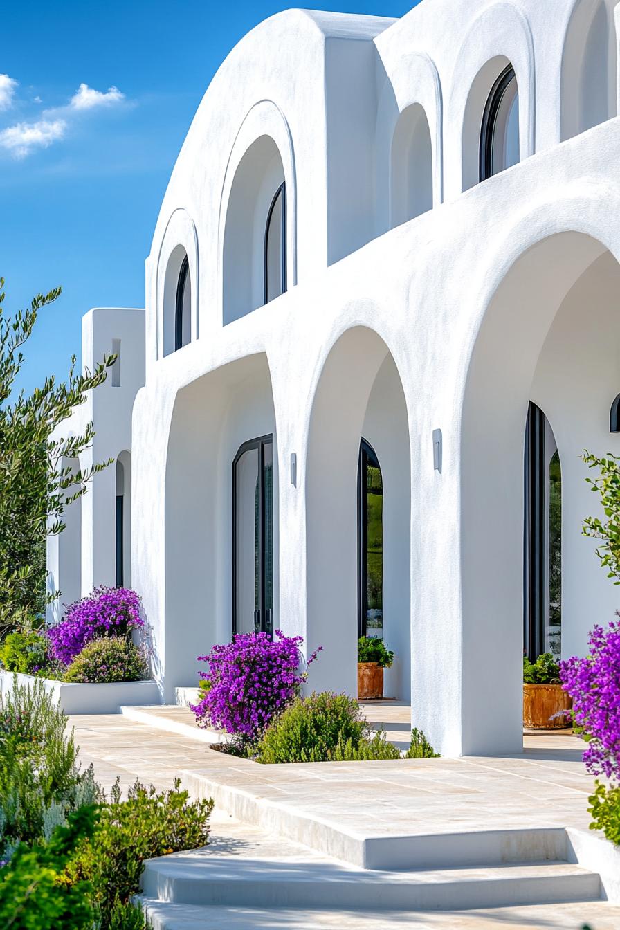 mediterranean modern white willa with arched windows and doorways seaside landscape 1