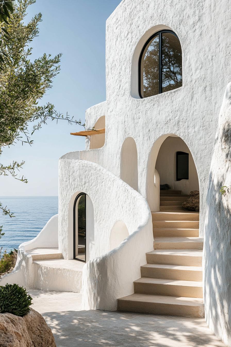 mediterranean modern white willa with arched windows and doorways seaside landscape 2