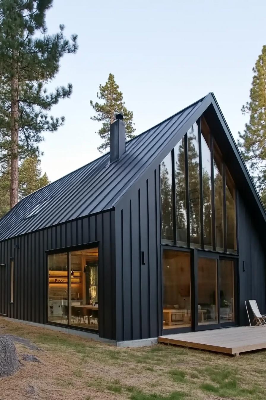 Black modern house with large windows