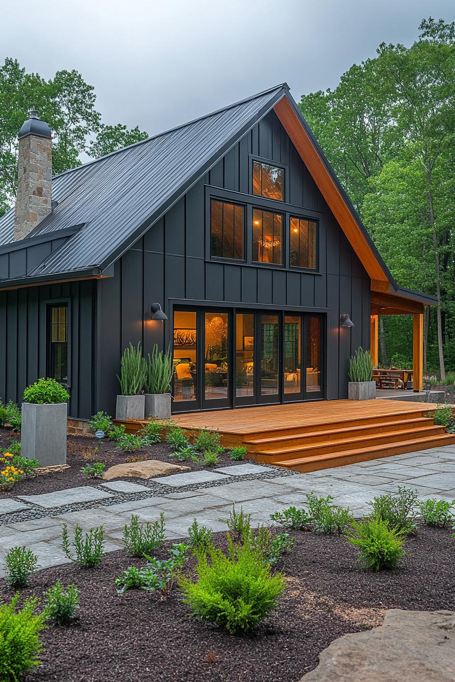 Modern barn house with black exterior and large windows