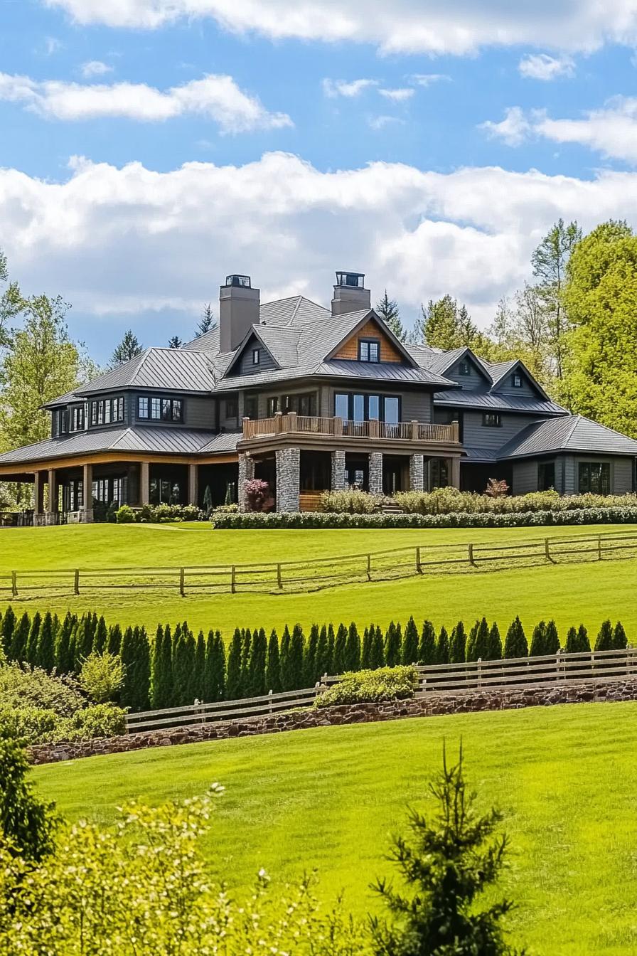 Luxurious farmhouse on a lush green hill