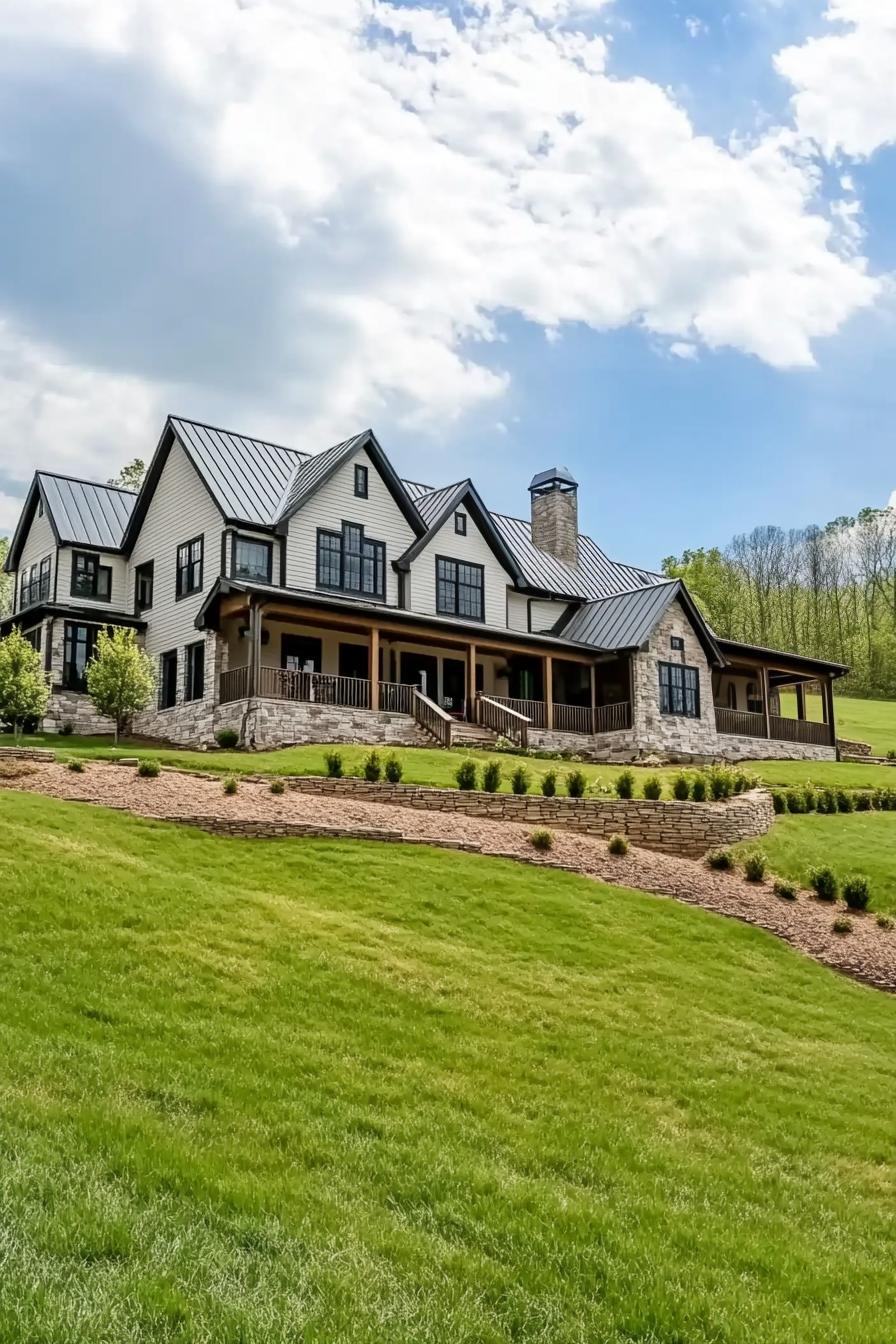 Vast home with multiple gables and a charming porch