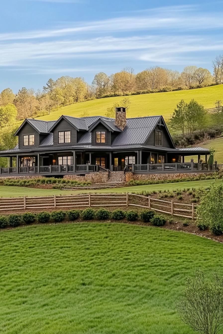 Large farmhouse with a wraparound porch