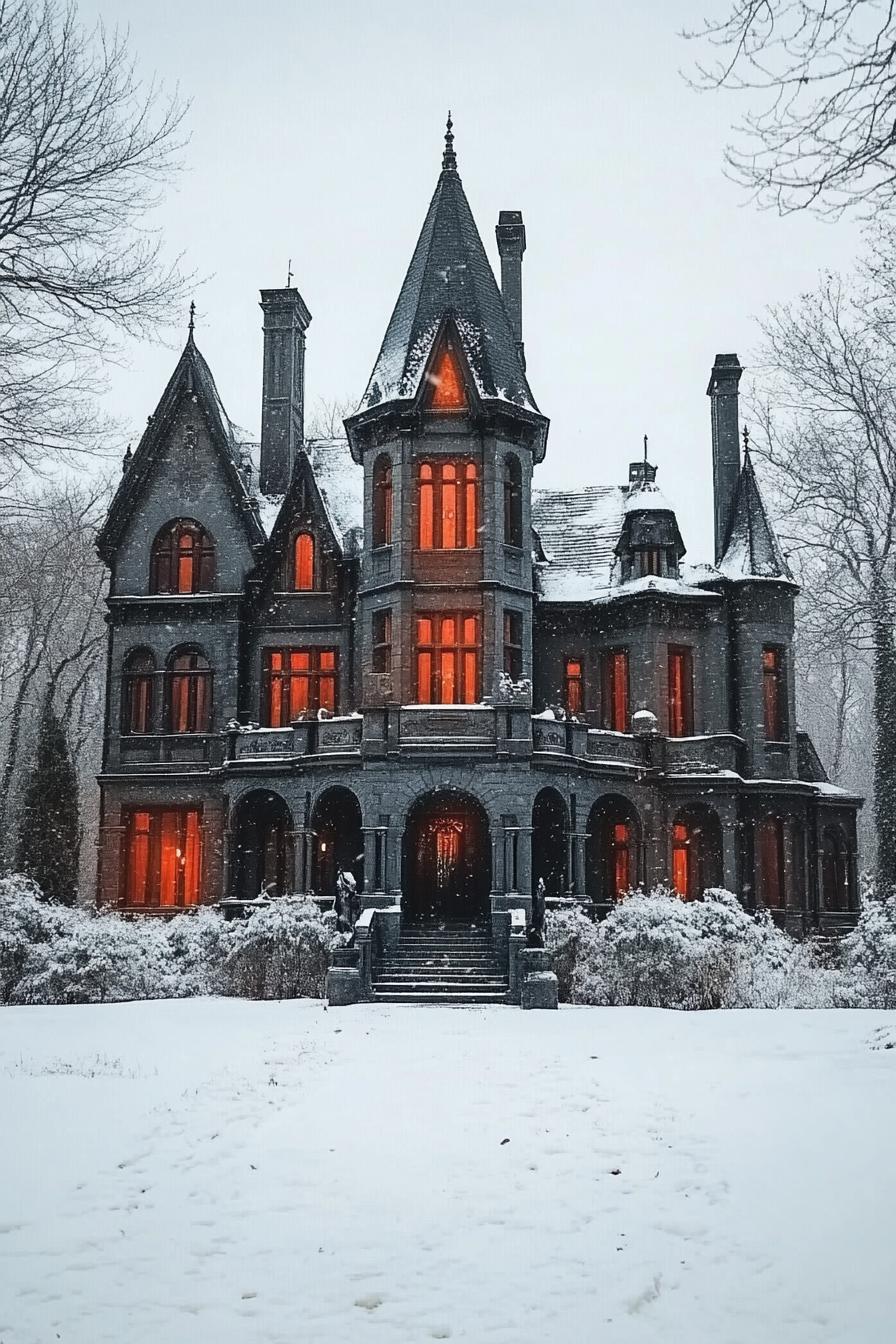 gothic dark vampire house manor in winter 1