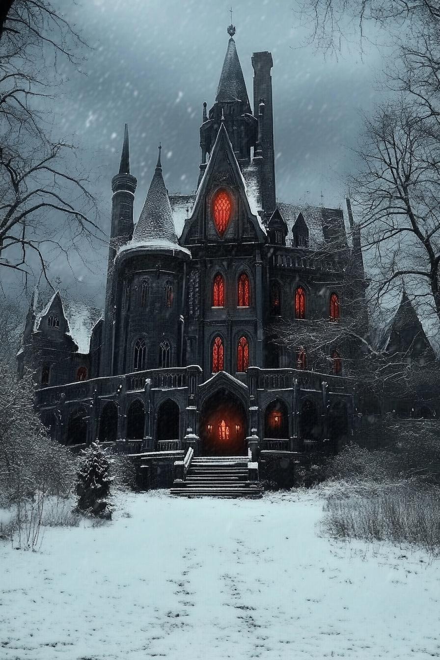 gothic dark vampire house manor in winter 2