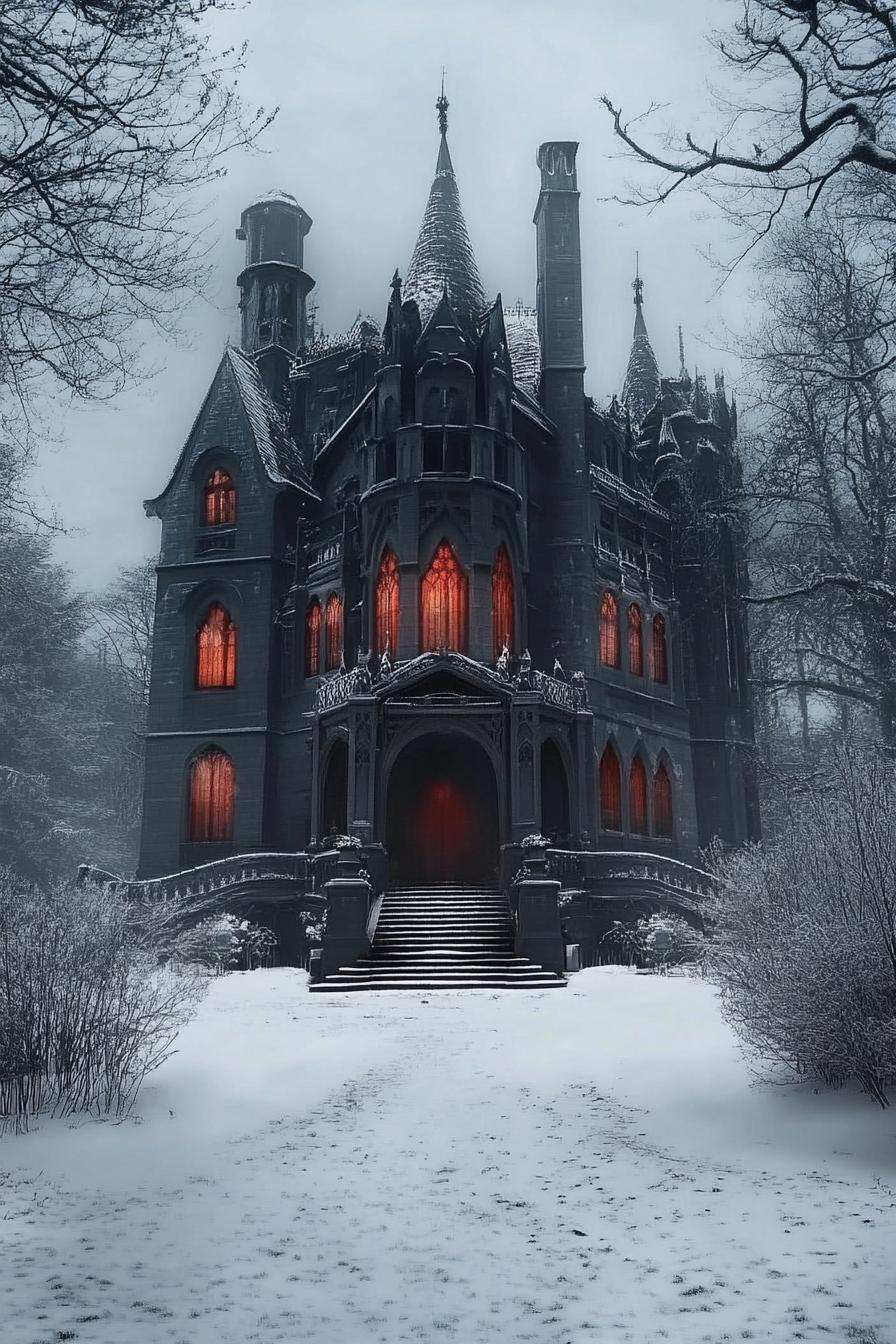 gothic dark vampire house manor in winter