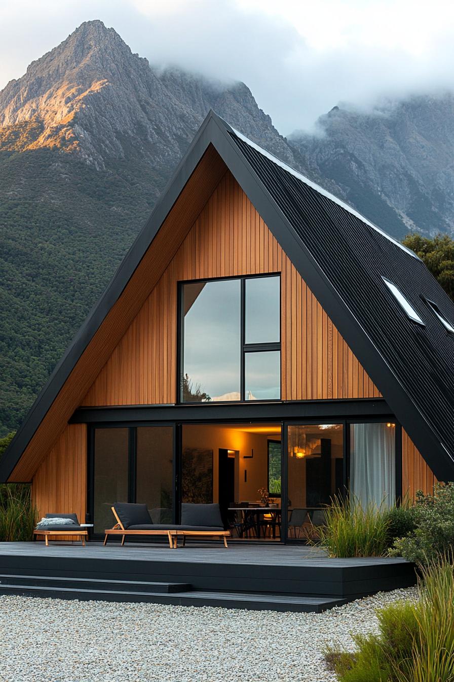 Chic A-frame house with wood siding and large windows