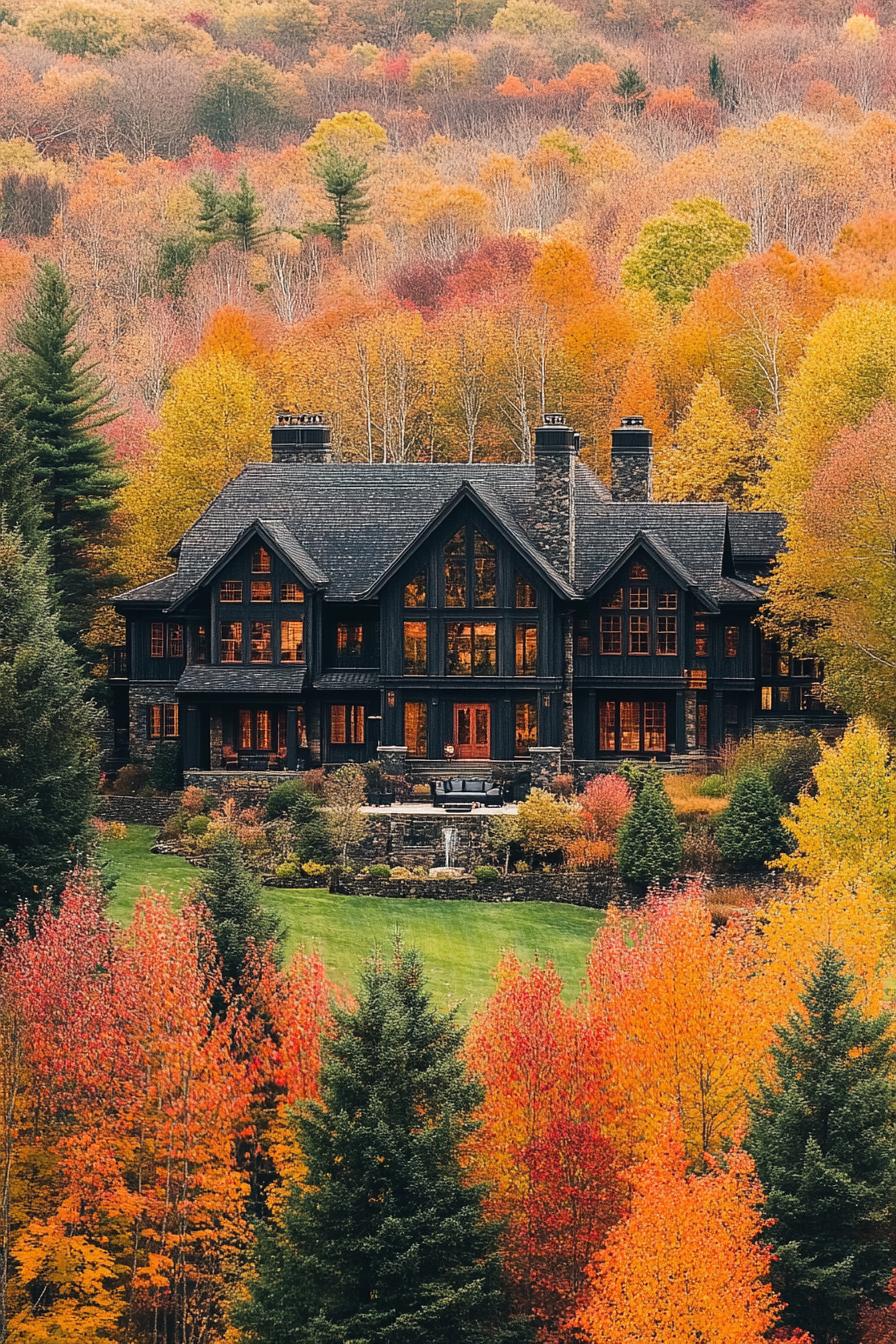 Grand mansion surrounded by vibrant autumn trees