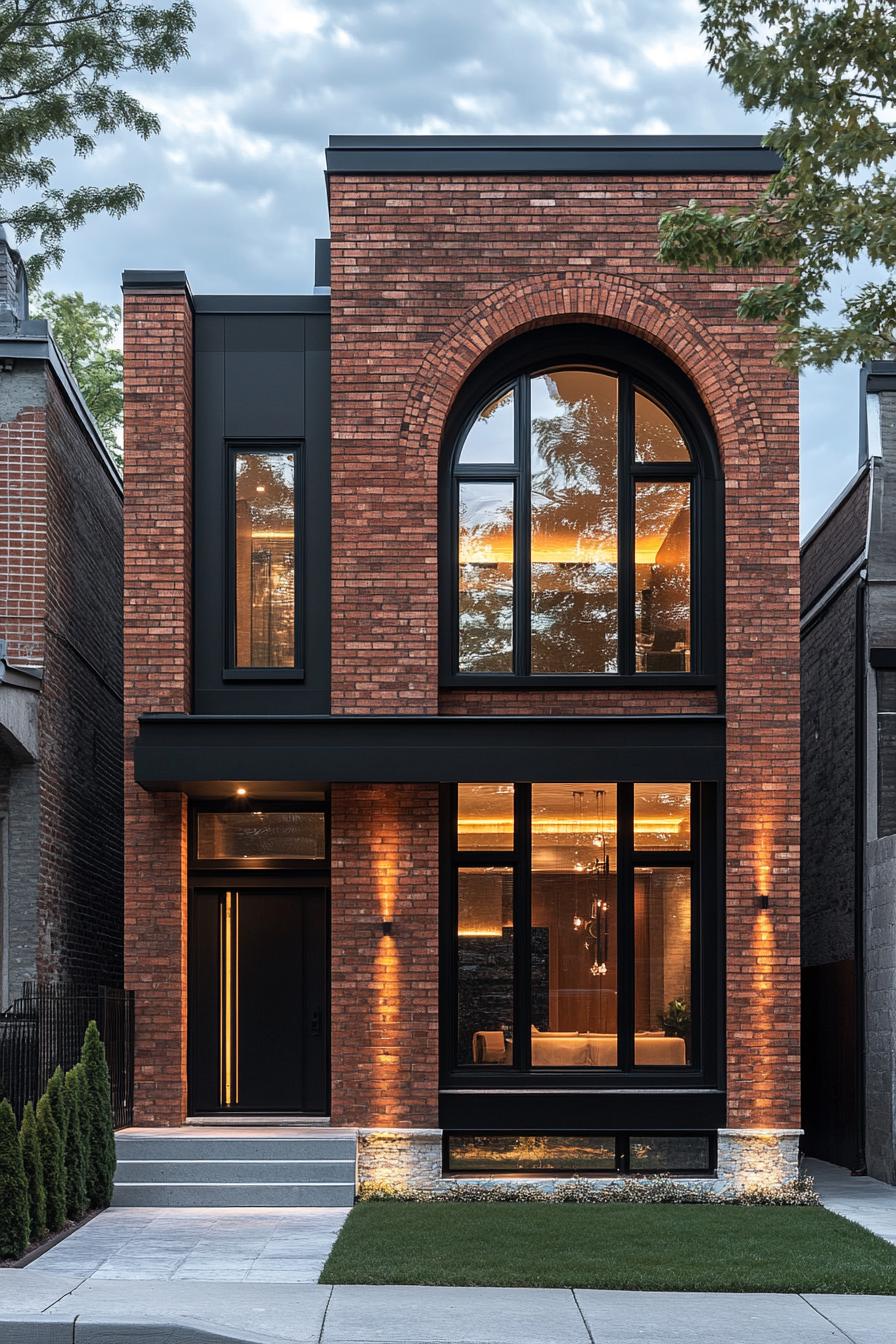 Modern brick house with large arched window