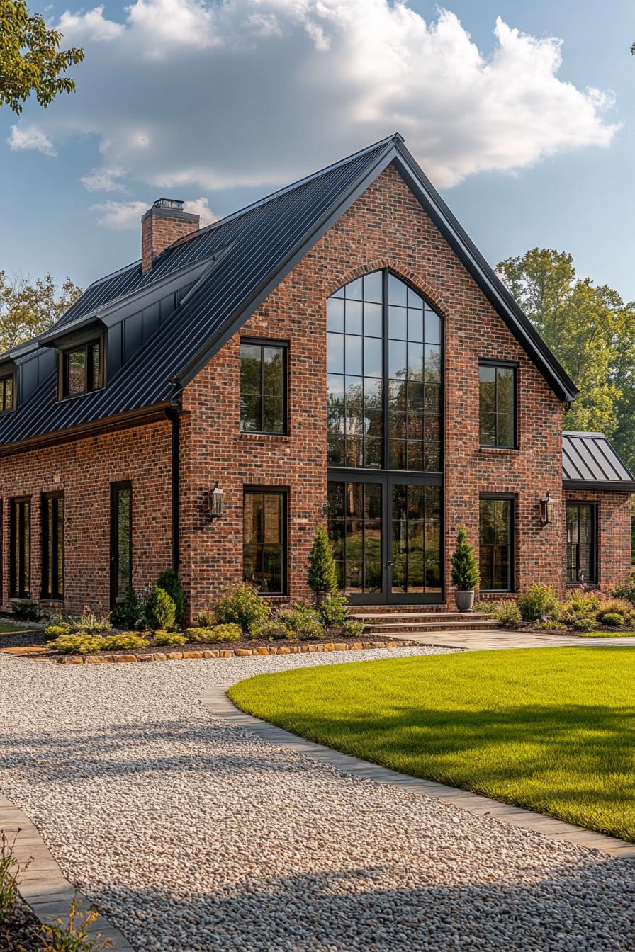 Stylish brick barn house with large windows